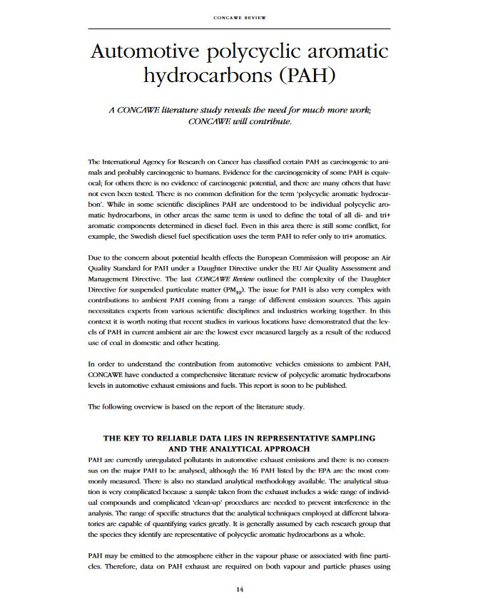 Automotive polycyclic aromatic hydrocarbons (PAH)