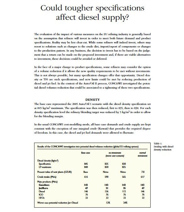 Could tougher specifications affect diesel supply?