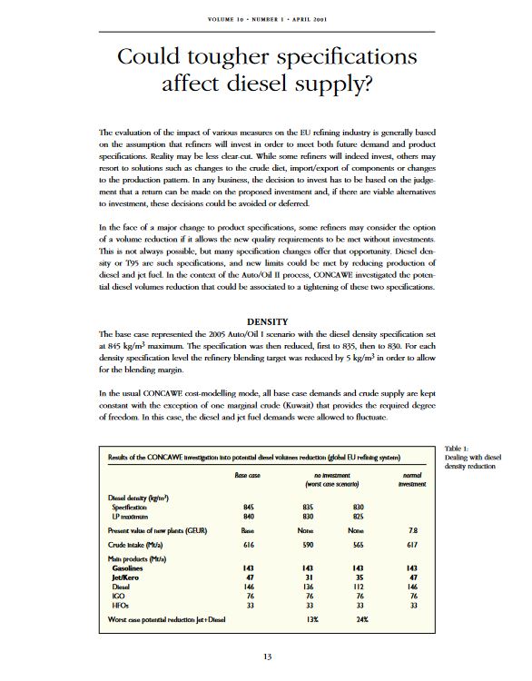 Could tougher specifications affect diesel supply?