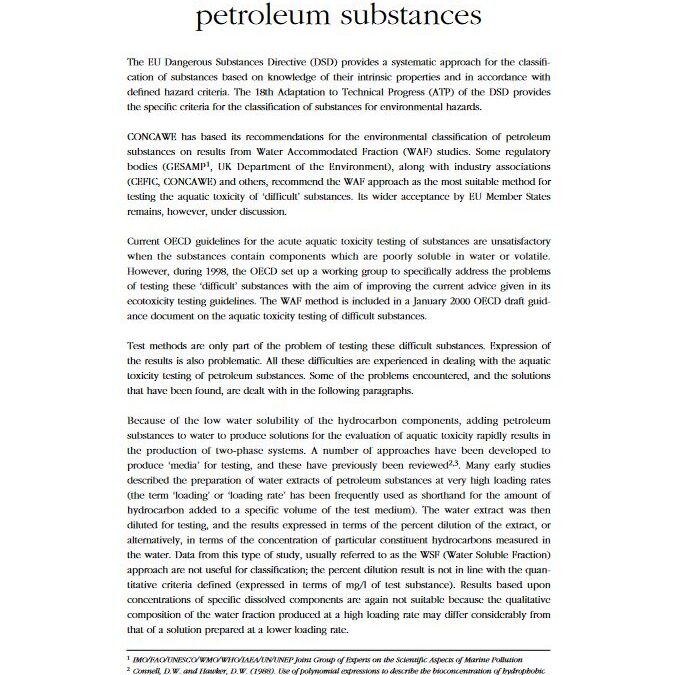 Aquatic toxicity testing for petroleum substances