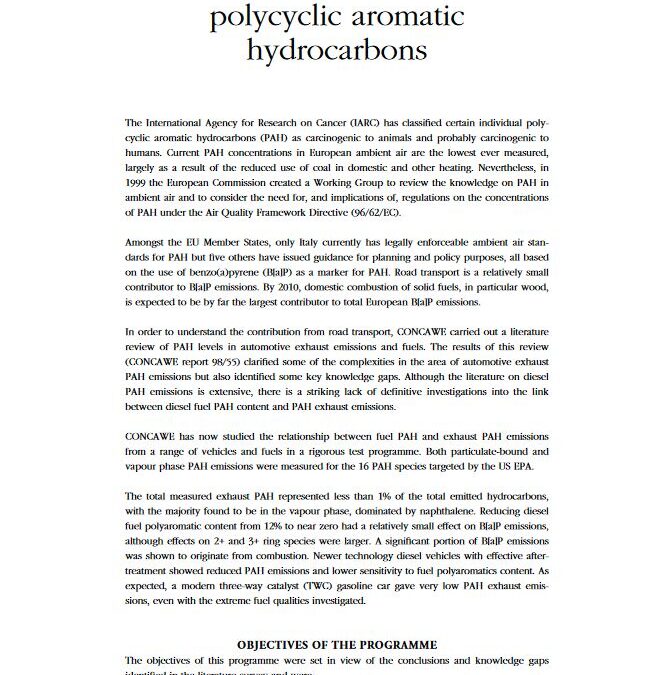 Automotive emissions of polycyclic aromatic hydrocarbons