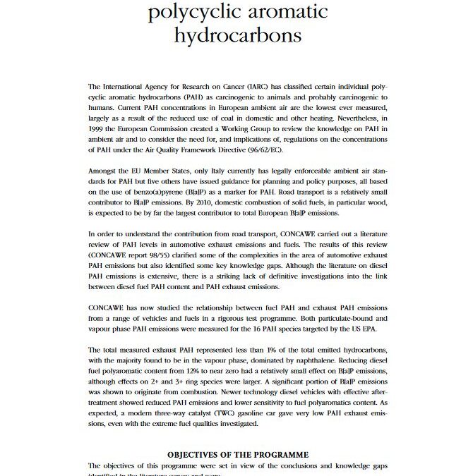 Automotive emissions of polycyclic aromatic hydrocarbons