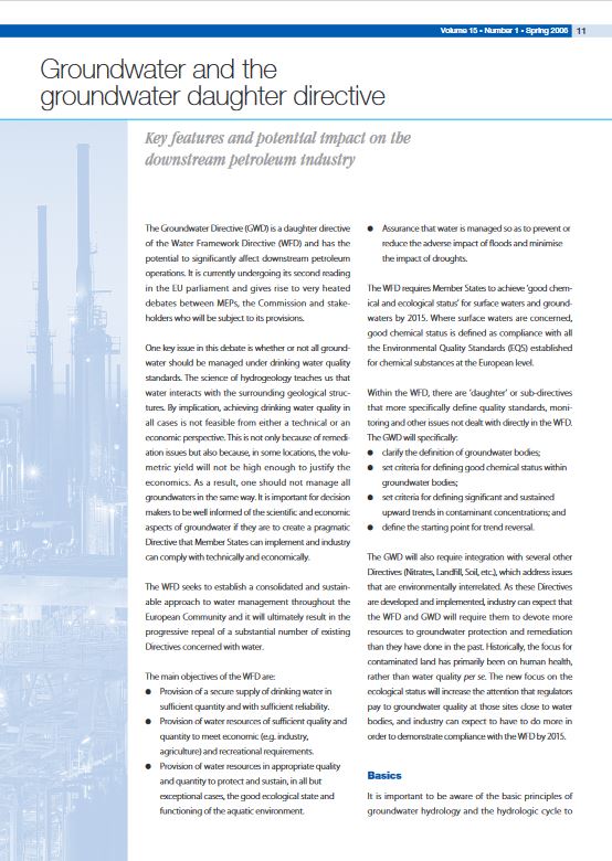 Groundwater and the groundwater daughter directive