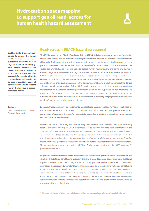 Hydrocarbon space mapping to support gas oil read-across for human health hazard assessment