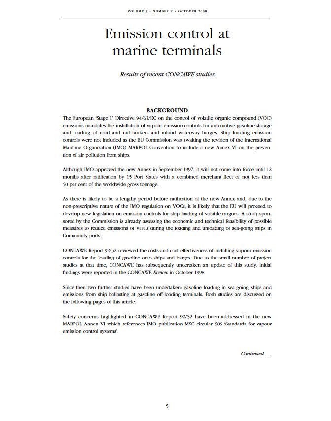 Emission control at marine terminals