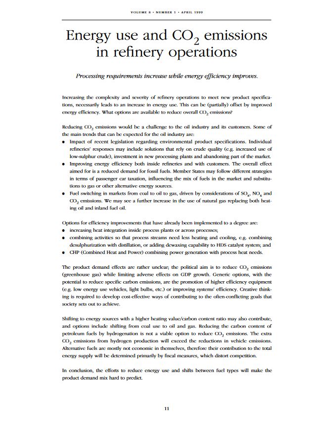 Energy use and CO2 emissions in refinery operations