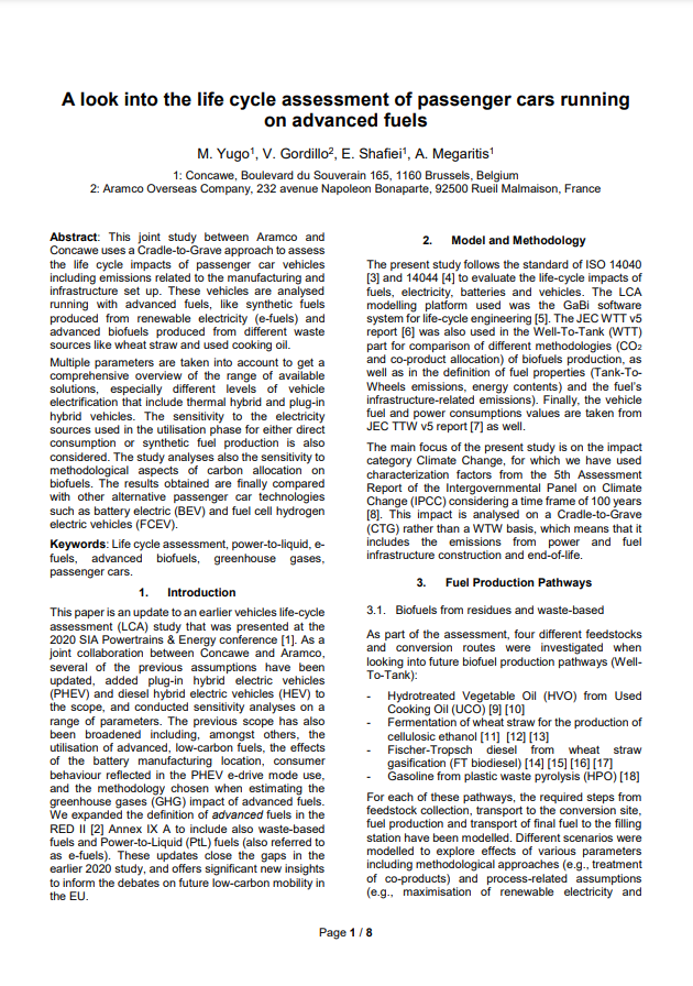 LCA of low carbon fuels passenger cars (SIA paper)