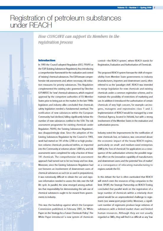 Registration of petroleum substances under REACH