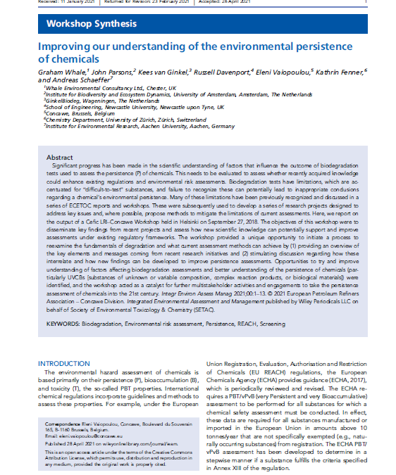 Improving our understanding of the environmental persistence of chemicals