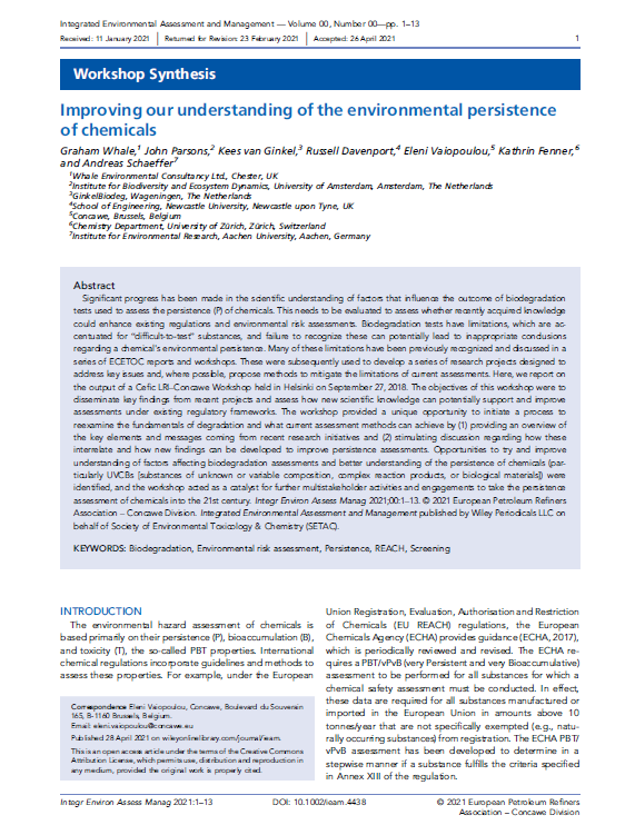 Improving our understanding of the environmental persistence of chemicals