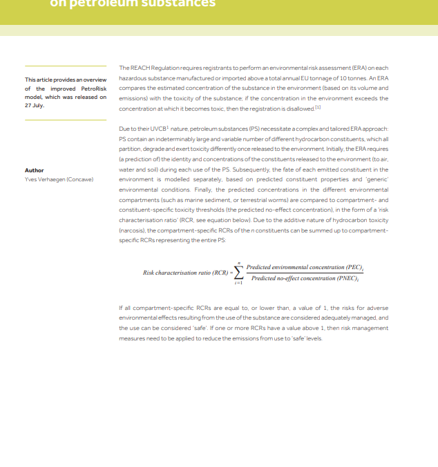 PetroRisk version 8.01: Improved model for performing REACH Environmental Risk Assessments on petroleum substances