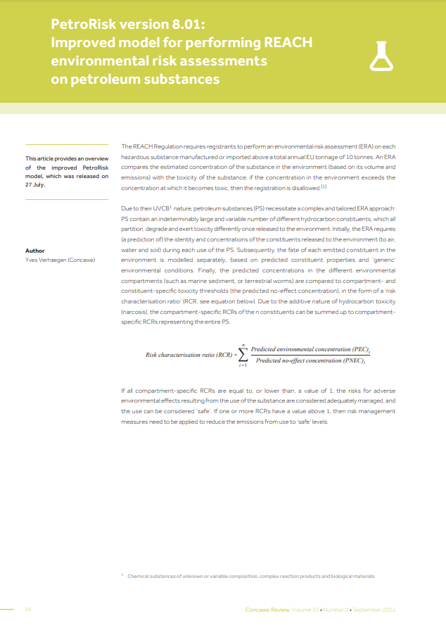 PetroRisk version 8.01: Improved model for performing REACH Environmental Risk Assessments on petroleum substances