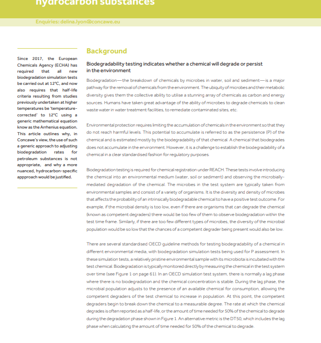 Regulator-suggested ‘temperature correction’ of biodegradation rates leads to overestimation of persistence for hydrocarbon substances (Concawe Review 30.1)