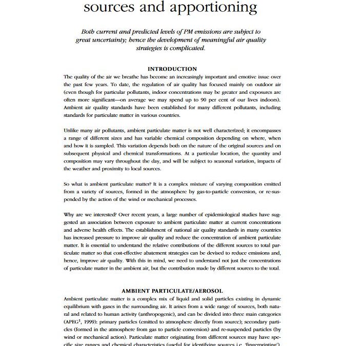 Ambient particulate matter: sources and apportioning