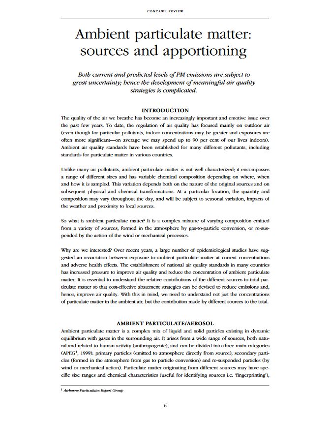 Ambient particulate matter: sources and apportioning