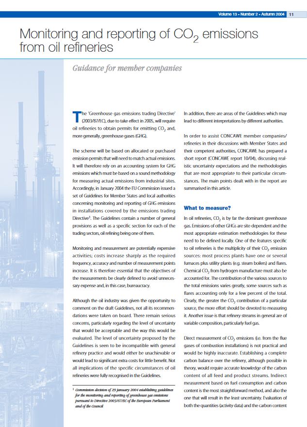 Monitoring and reporting of CO2 emissions from oil refineries