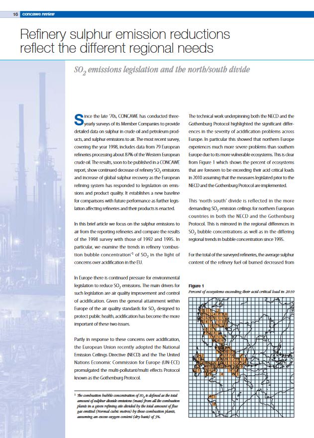 Refinery sulphur emission reductions reflect the different regional needs