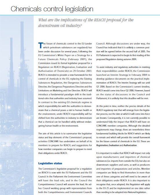 Chemicals control legislation