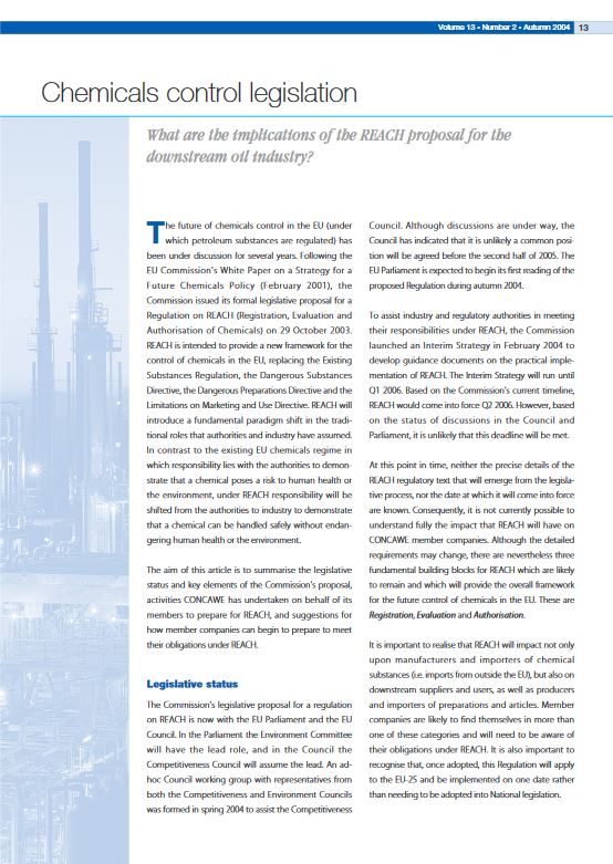 Chemicals control legislation