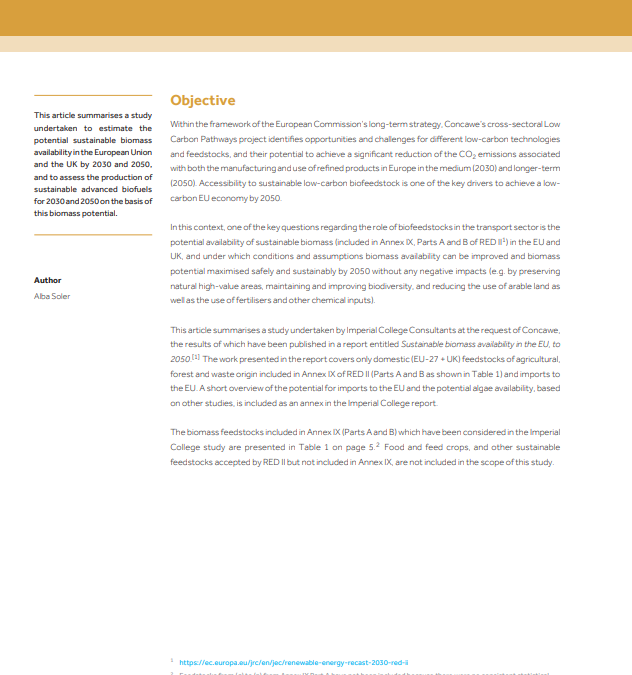 Sustainable biomass availability in the EU towards 2050 (RED II Annex IX, Parts A and B) (Concawe Review 30.2)