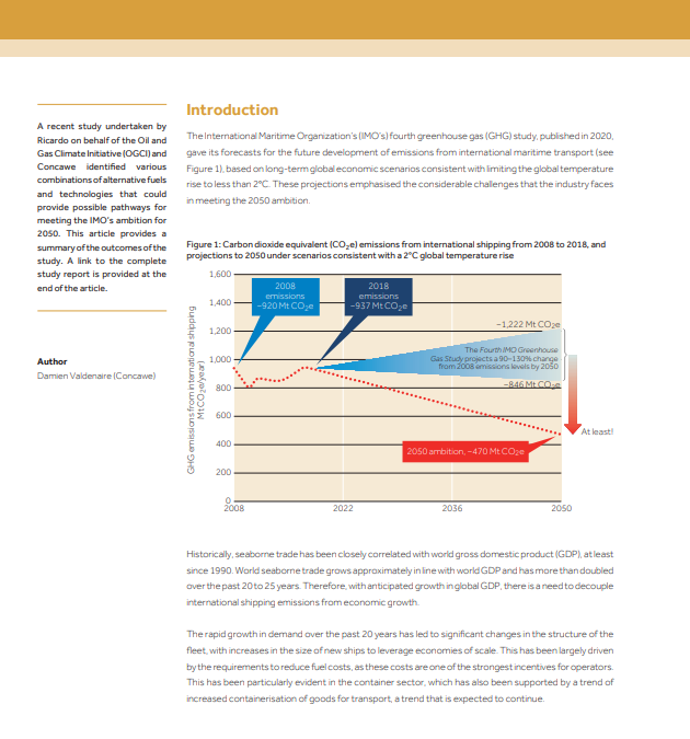 Technological, operational and energy pathways for maritime transport to reduce emissions towards 2050 (Concawe Review 31.1)