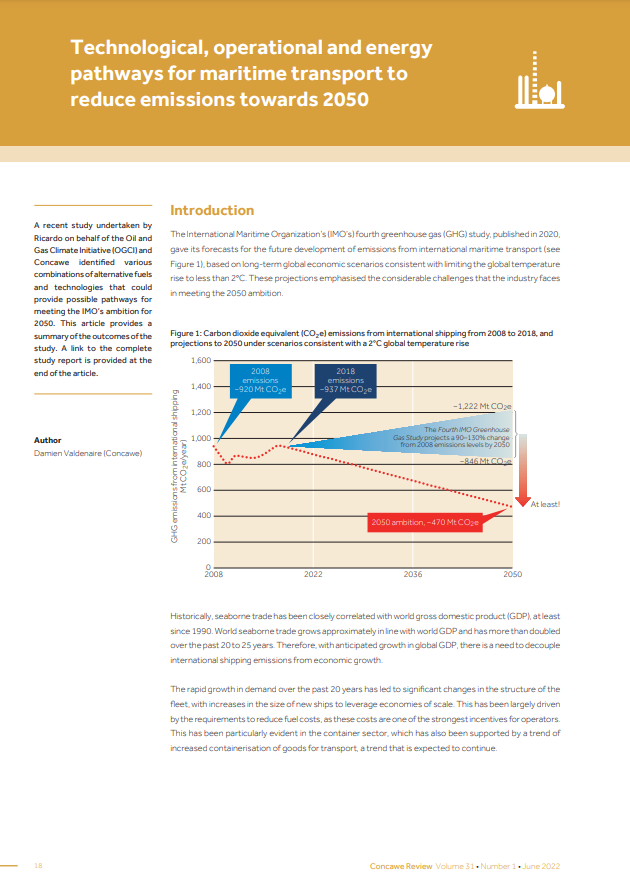 Technological, operational and energy pathways for maritime transport to reduce emissions towards 2050 (Concawe Review 31.1)