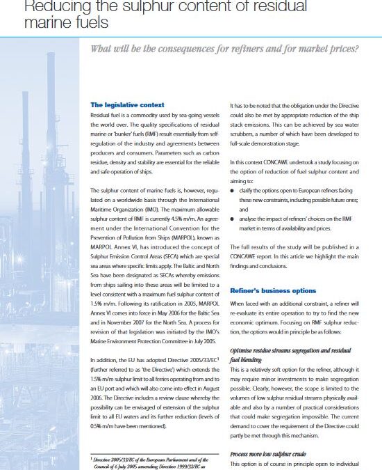 Reducing the sulphur content of residual marine fuels