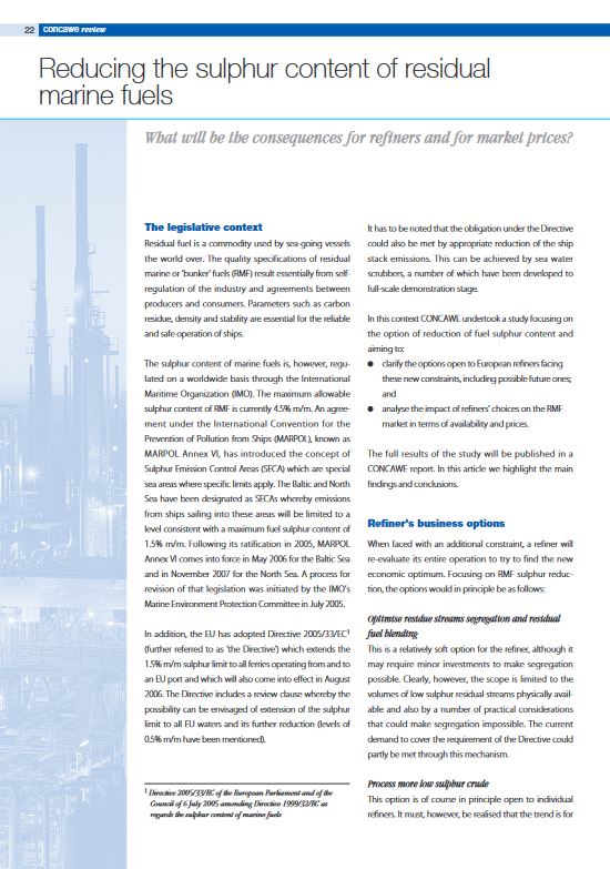 Reducing the sulphur content of residual marine fuels