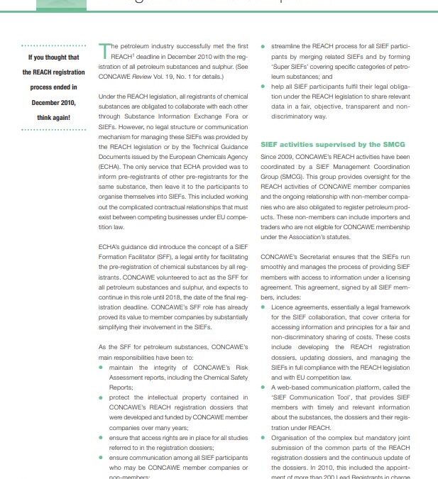 REACH: petroleum industry support to registration and compliance