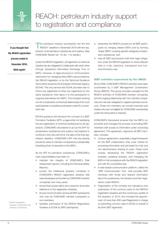 REACH: petroleum industry support to registration and compliance