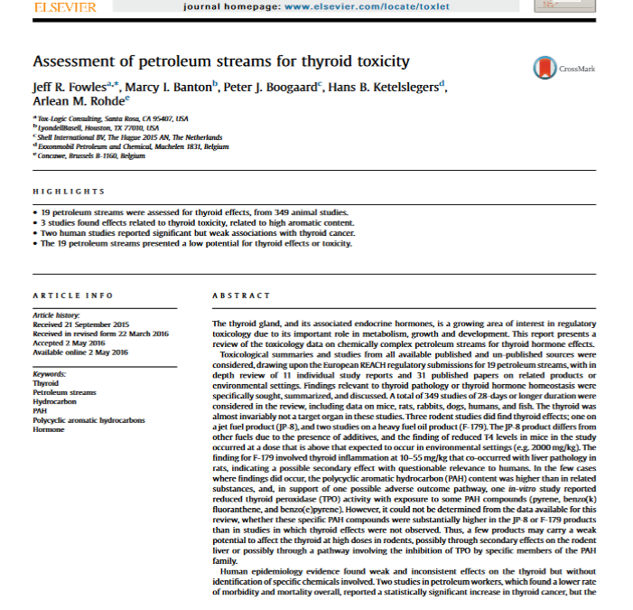 Assessment of petroleum streams for thyroid toxicity