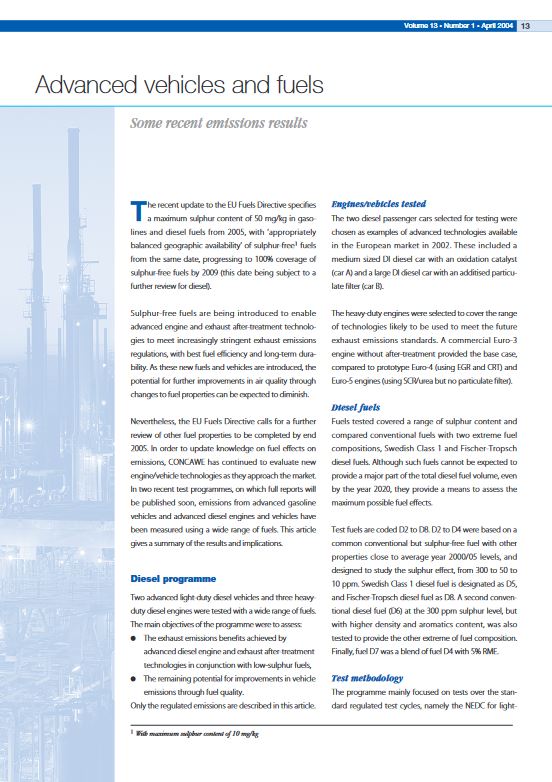 Advanced vehicles and fuels