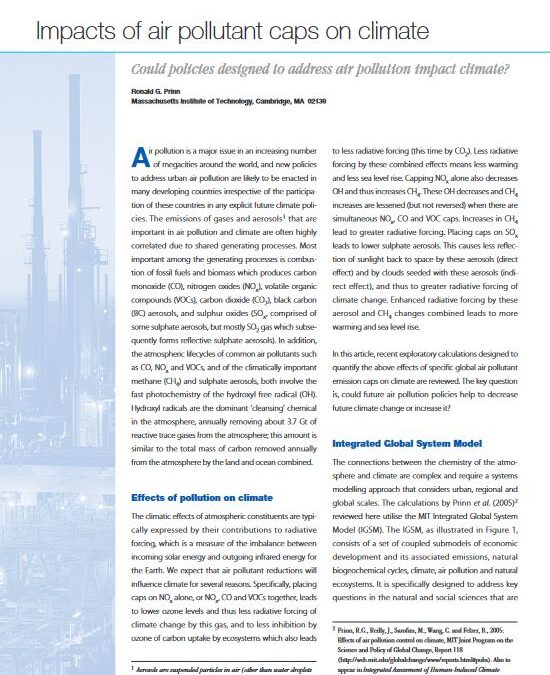 Impacts of air pollutant caps on climate