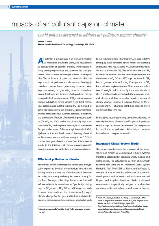 Impacts of air pollutant caps on climate