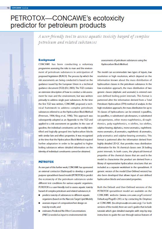 PETROTOX—CONCAWE’s ecotoxicity predictor for petroleum products