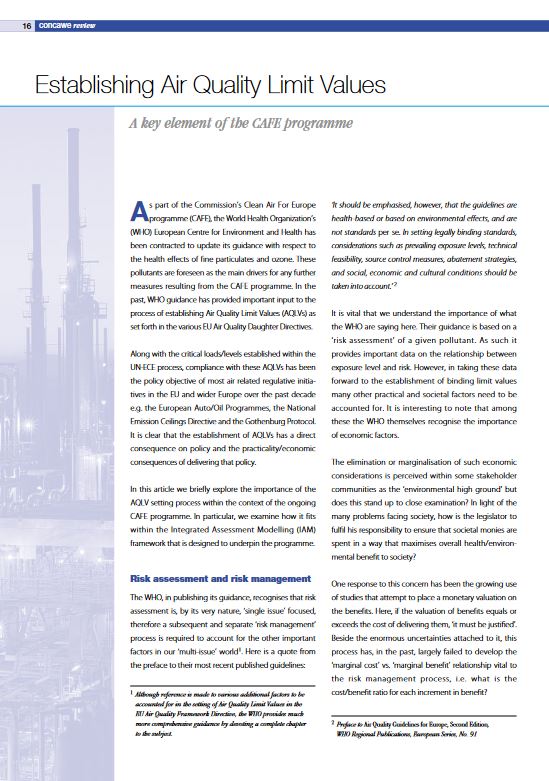 Establishing Air Quality Limit Values